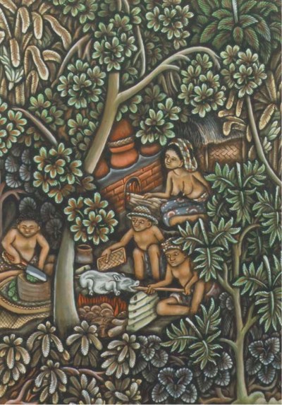 Ida Bagus Made Togog (Indonesian, 1913-1989) , Family preparing dinner