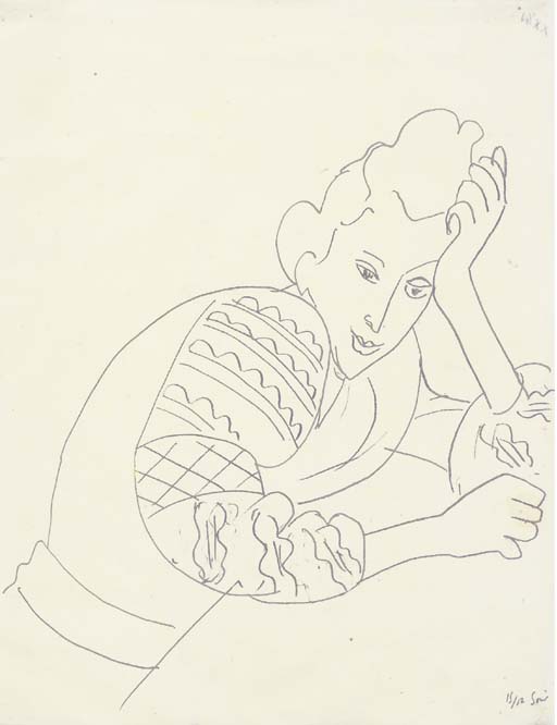 Jeune femme accoudée à la blouse roumaine 

