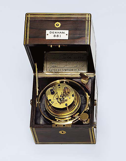 A mahogany two-day marine chronometer with rare experimental flat