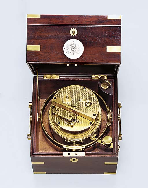 A mahogany two-day marine chronometer with rare experimental flat