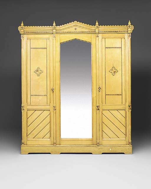 A LARGE MIRRORED AND INLAID WOOD WARDROBE