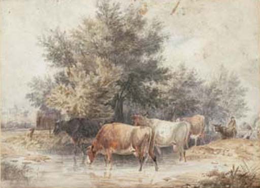 Cattle crossing a ford 
