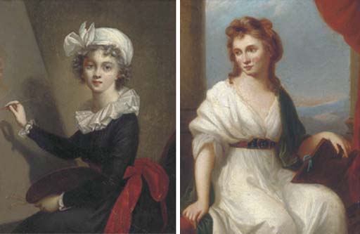 Portrait of the artist at an easel; and Portrait of the artist holding a painting
