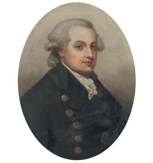 Portrait of the 11th. Viscount Mountgarret (1745-1793), bust-length, in a green jacket and white cravat, painted oval; and Portrait of Viscountess Mountgarret (1748-1785), bust-length, in a yellow dress, painted oval

