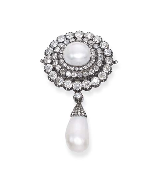 AN ANTIQUE DIAMOND AND NATURAL PEARL PENDENT BROOCH Christie's