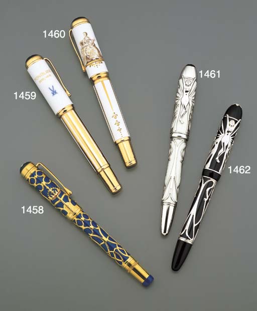 MONTBLANC. A LIMITED EDITION 18K GOLD, RESIN AND GEMSET FOUNTAIN PEN