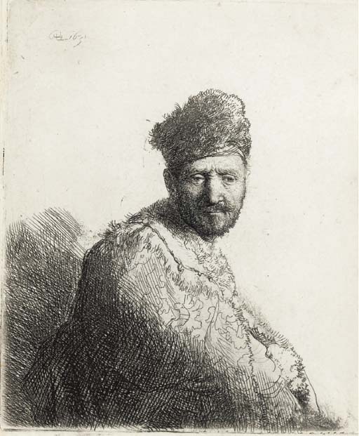 Bearded Man, in a Furred Oriental Cap and Robe: The Artist's Father (B., Holl. 263; H. 53; BB. 31-J)
