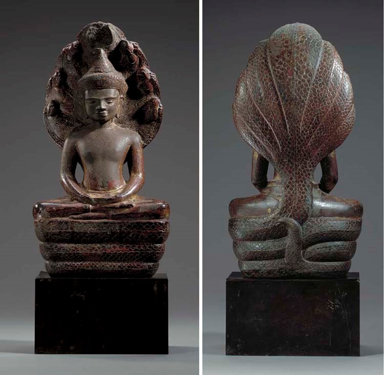 A Stone Figure of Buddha Muchalinda , KHMER, ANGKOR PERIOD, ANGKOR WAT