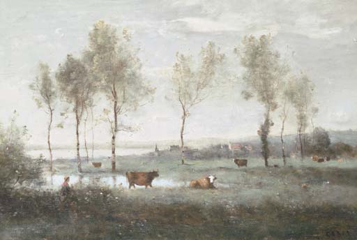 Pâturage dans les marais (Souvenir des environs d'Amiens) 
