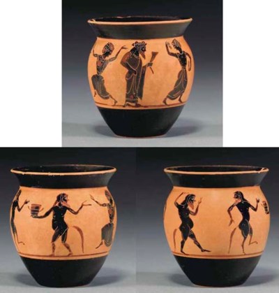 AN ATTIC BLACK-FIGURED MASTOID CUP , ATTRIBUTED TO THE GROUP OF LOUVRE