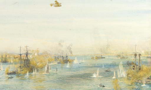 The bombardment of the Turkish Forts at Chanak during World War I, 1915 
