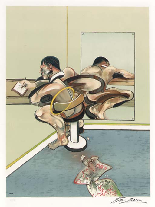 Man writing reflected in a mirror 
