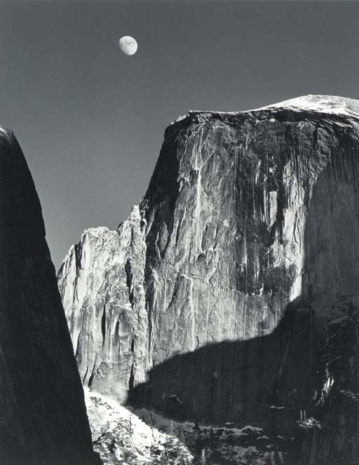 ANSEL ADAMS , Moon over Half Dome, Yosemite National Park, California