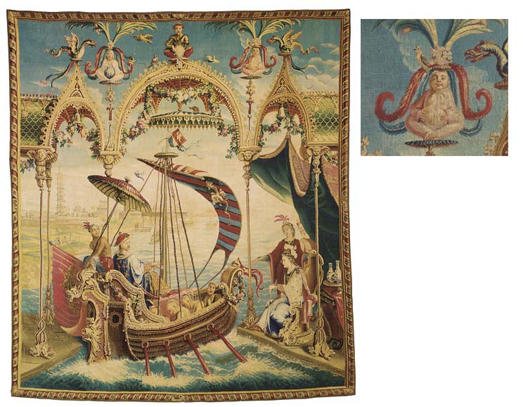 A LOUIS XIV BEAUVAIS CHINOISERIE TAPESTRY OF 'THE EMPEROR SAILING'