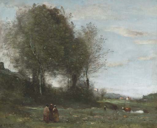Trois paysannes dans un pré, souvenir de Bretagne 

