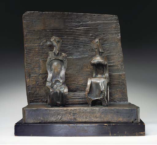 Two Seated Figures against Wall 
