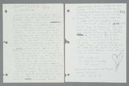 Kurt Cobain letter to Courtney Love, Sheffield, 1991. Sold for $19,120 on 16 December 2004 at Christie's in New York