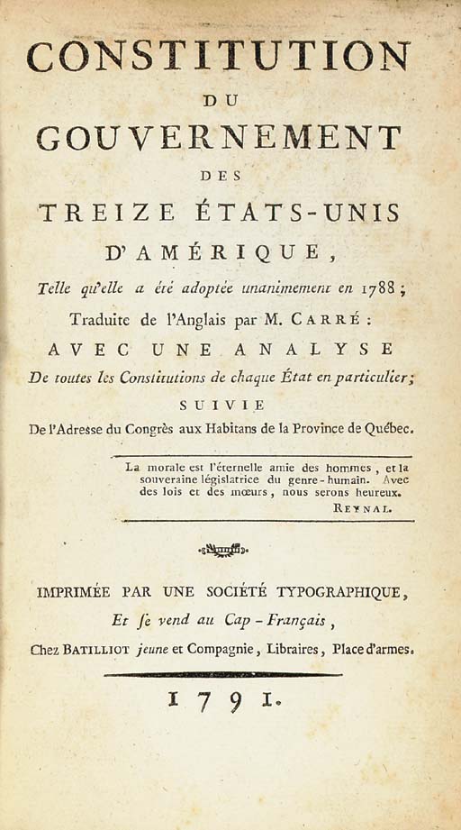 [CONSTITUTION]. Constitution du gouvernement des treize États-Unis d ...