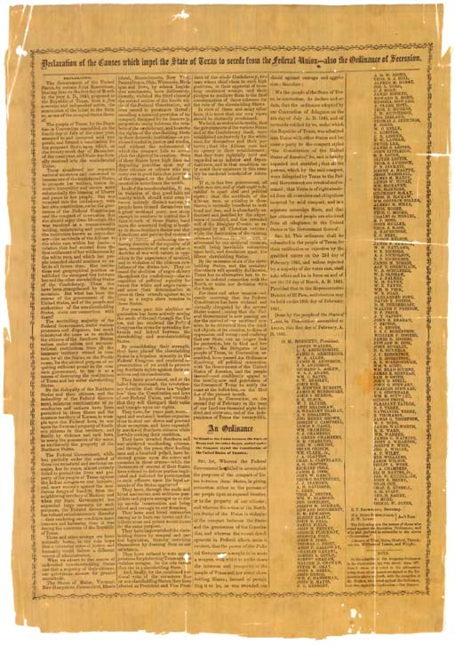 [TEXAS SECESSION, 1861]. Declaration of the Causes which impel the