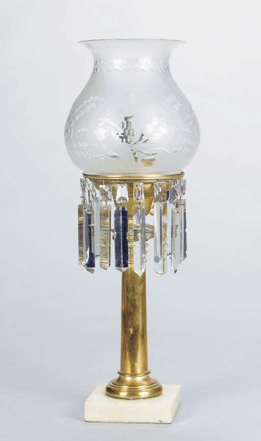 AN AMERICAN EMPIRE GILT METAL, MARBLE, AND CUT GLASS ...