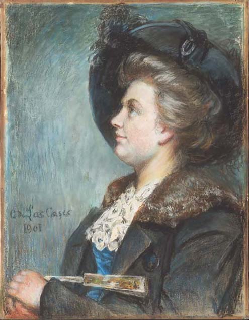 Portrait de Mademoiselle Aline de D. de profil à gauche, tenant un éventail
