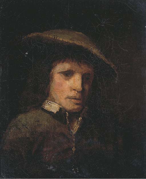 Portrait of a man, bust-length, in a green coat, chemise and green cap 
