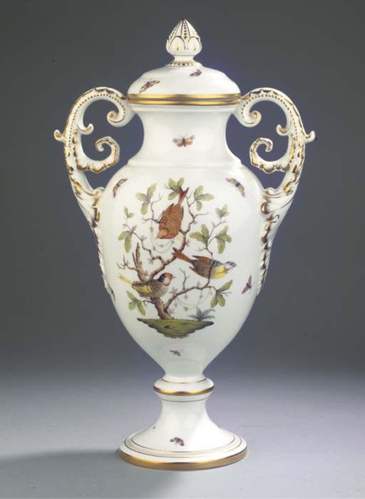A Herend Hungarian porcelain twohandled ornithological 'Rothschild