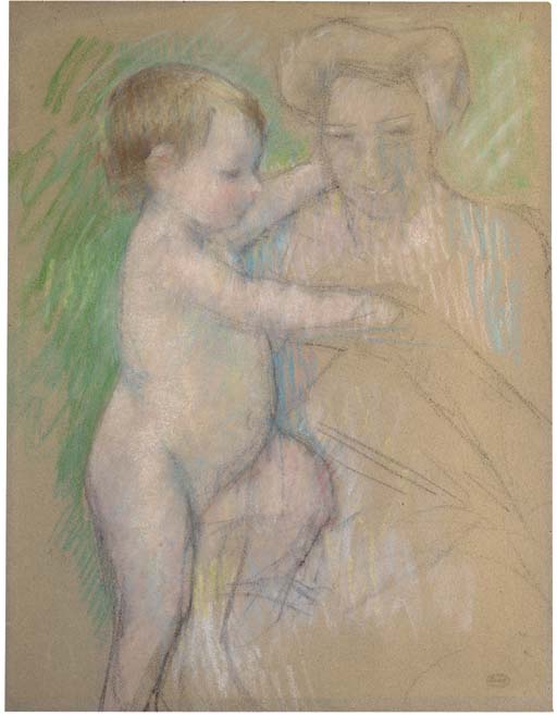 Nude baby beside her mother 

