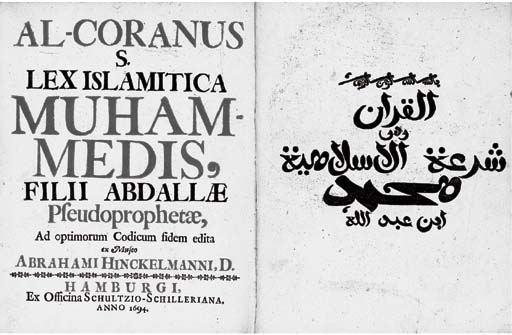 Koran Hinckelmann Abraham 1652 1695 Editor Al Coranus Sive Lex Islamatica Muhammedis Hamburg Schultz Schiller