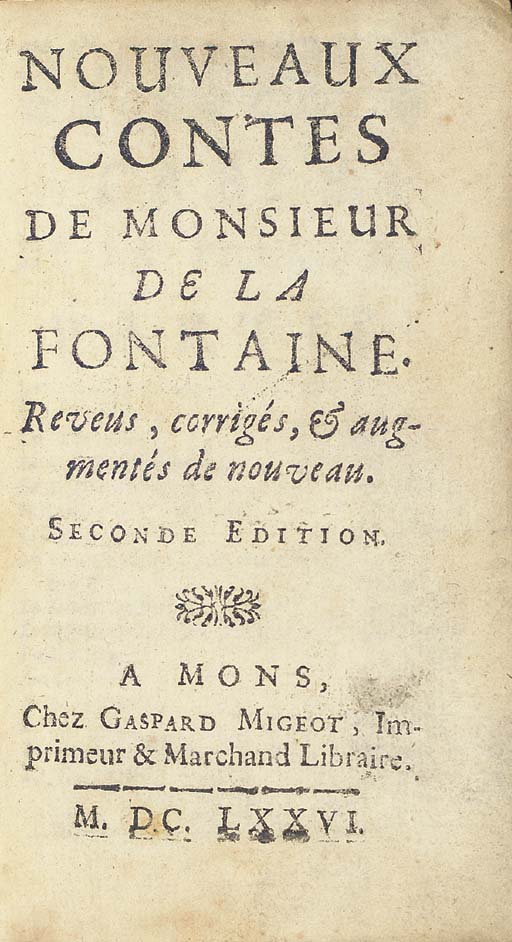 La Fontaine Jean De 1621 1695 Nouveaux Contes Reveus Corriges Augmentes De Nouveau Seconde Edition