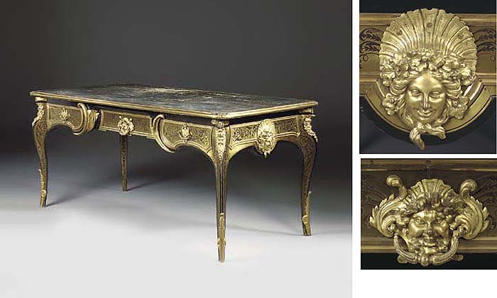 A Regence Ormolu Mounted Brass Inlaid And Tortoiseshell Boulle Marquetry Bureau Plat