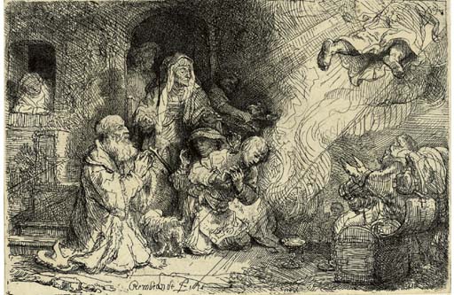 The Angel departing from the Family of Tobias (B., Holl. 43; H. 185) 

