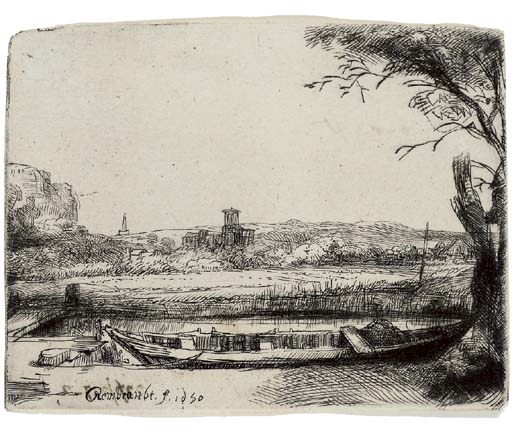 A Canal with a large Boat and Bridge (B., Holl. 236; H. 239) 
