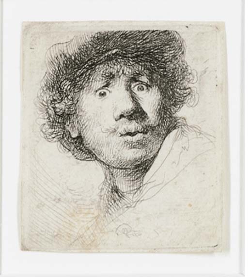 Self Portrait in a Cap, open-mouthed (B., Holl. 320; H. 32) 
