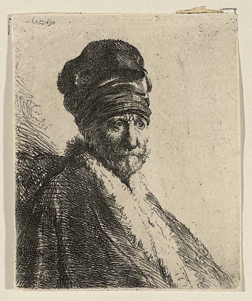 Bust of a Man wearing a high Cap, three-quarters right: The Artist's Father (?) (B., Holl. 321; H. 22)

