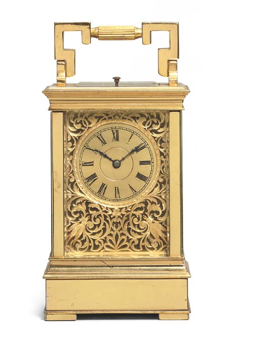 A French giltbrass Westminster chiming carriage clock , MOVEMENT NO