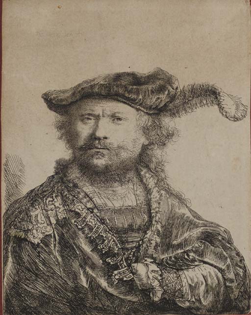 Self Portrait in a Velvet Cap with Plume (B., Holl. 20; H. 156) 
