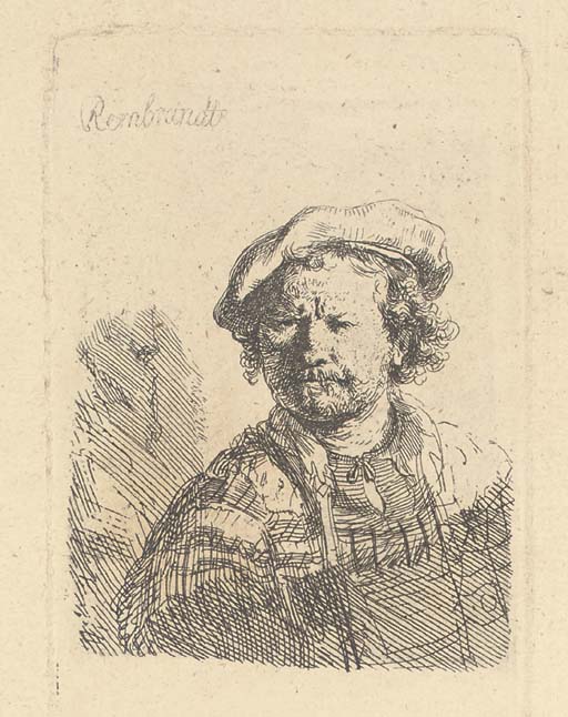 Self Portrait in a flat Cap and embroidered Dress (B., Holl. 26; H. 157)
