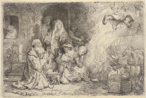 The Angel departing from the Family of Tobias (B., Holl. 43; H. 185) 
