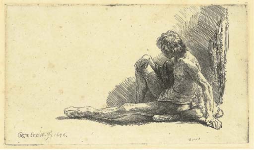 A nude Man seated on the Ground with one Leg extended (B., Holl. 196; H. 221)
