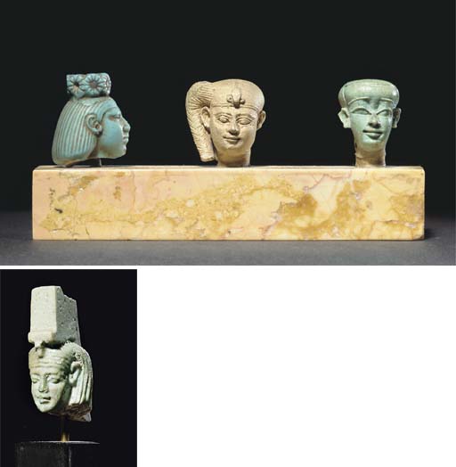 AN EGYPTIAN PALE GREEN GLAZED COMPOSITION HEAD OF HARPOCRATES AN EGYPTIAN PALE GREEN GLAZED COMPOSITION HEAD OF HARPOCRATES 