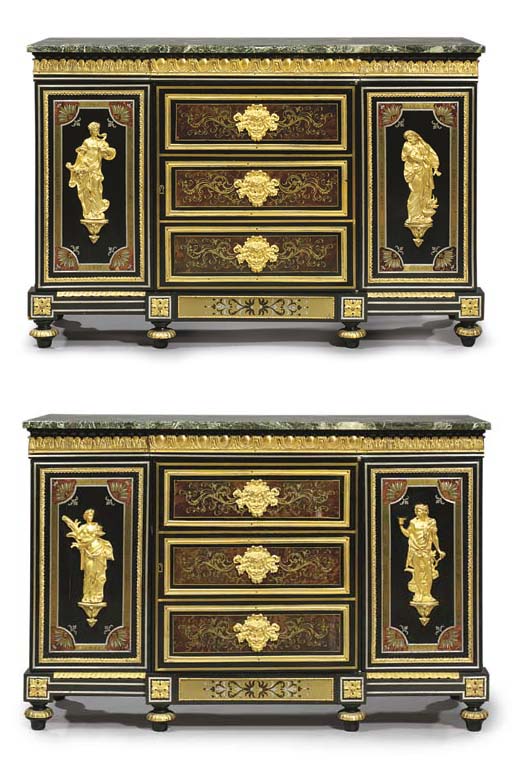 A Pair Of Late Louis Xvi Ormolu Mounted Brass Pewter Ebony And Tortoiseshell Boulle Marquetry Side