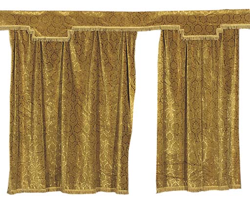 Four Olive Green Plush Velvet Curtains In The 19th Century Style