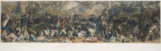 The Death of Nelson at the Battle of Trafalgar; and Wellington and Blucher, meeting after the Battle of Waterloo, by C.W.Sharpe and Lumb Stocks
