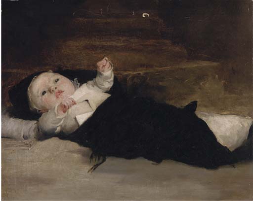 A baby in swaddling clothes 
