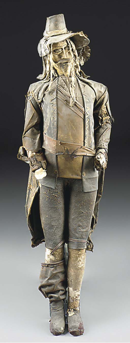 AN UNUSUAL ENGLISH LEATHER AND WAX FIGURE, POSSIBLY GUY FAWKES