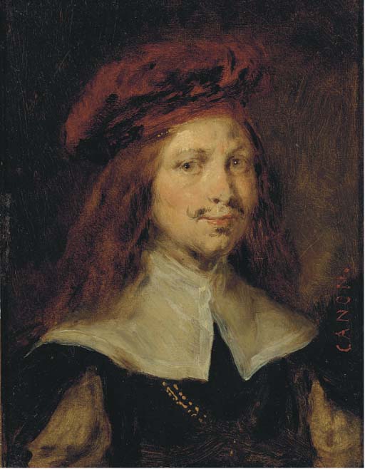 Portrait of a gentleman, bust length, wearing a red cap; and Portrait of a lady, bust-length, wearing pearl earrings
