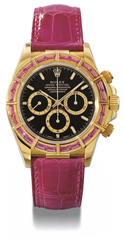 Rolex A Fine And Rare 18k Gold And Sapphire Set Waterproof Chronograph Wristwatch With Special Black