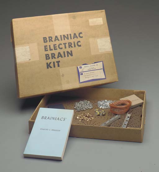 BERKELEY, Edmund C. Brainiac electric brain kit. Collection of ''Brainiac''  components and printed materials, in cardboard box bearing the label of  Dumatic Industries, Inc, addressed to Berkeley. Newtonville, Mass, 1966. |  Christie's