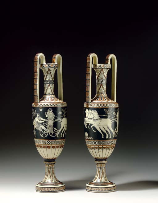 A PAIR OF FRENCH CERAMIC GREEK REVIVAL VASES